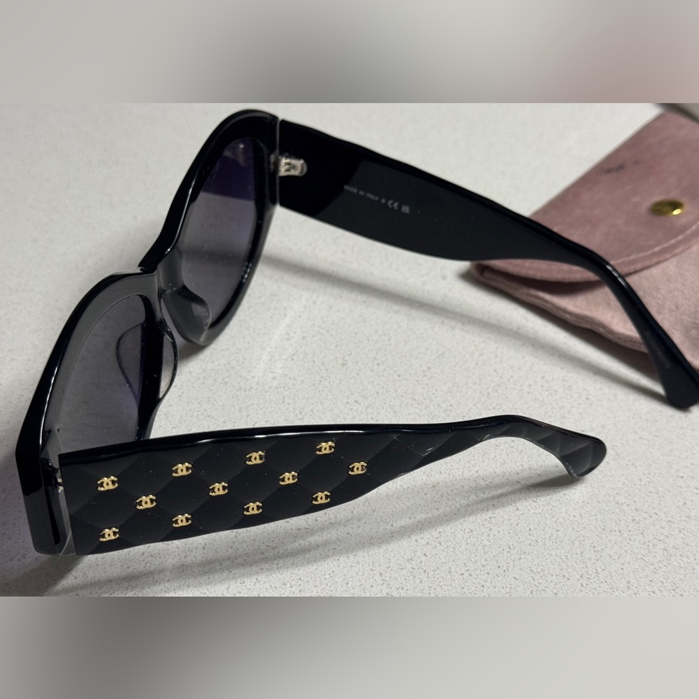 CHANEL Black Sunglasses with Gold Details